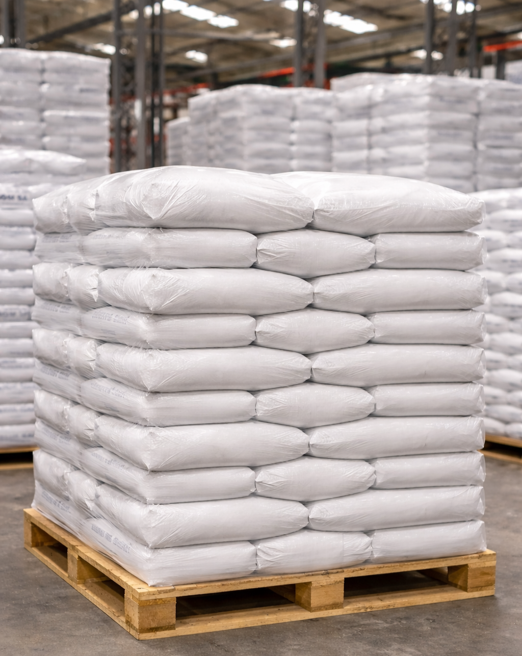 Bulk Epsom salts warehouse pallets stacked ready for distribution in South Africa